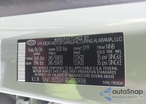 2024 Hyundai Santa Cruz Limited z USA, uszkodzony, nr VIN 5NTJEDDF1RH110908